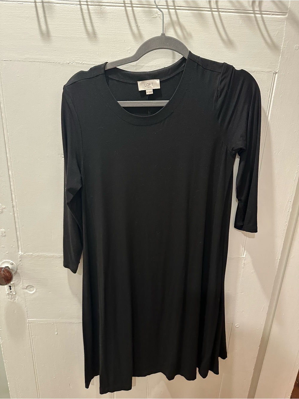 LOFT Black A-Line Dress with 3/4 Sleeves